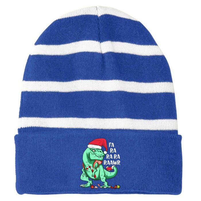 Un Holiday Tmeaningful Giftrex Dinosaur In Santa Hat Fa Ra Rawr Christmas Gift Striped Beanie with Solid Band