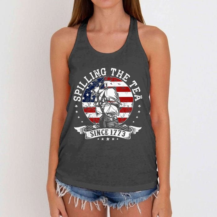 Us History Teacher Historian Spilling The Tea Since 1773 Women's Knotted Racerback Tank