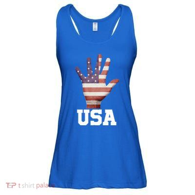 Usa Hand Up Flag Gift I Love Usa Travel Tee Meaningful Gift Ladies Essential Flowy Tank
