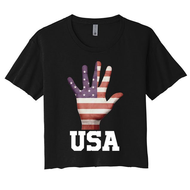 Usa Hand Up Flag Gift I Love Usa Travel Tee Gift Crop Top