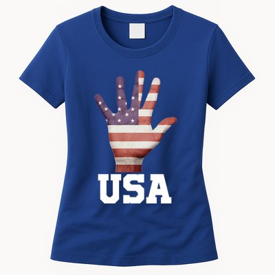 Usa Hand Up Flag Gift I Love Usa Travel Tee Great Gift Womens T-Shirt