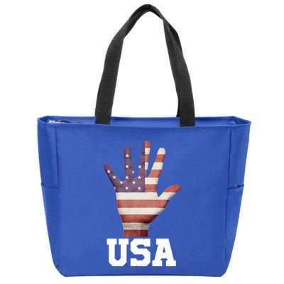 Usa Hand Up Flag Gift I Love Usa Travel Tee Great Gift Zip Tote Bag