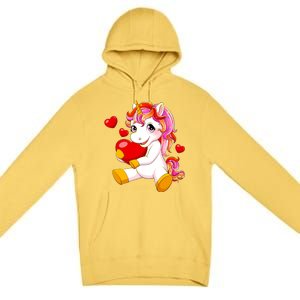 Unicorn Heart Valentines Day Cute Gift Premium Pullover Hoodie