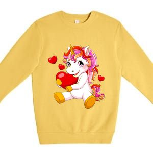 Unicorn Heart Valentines Day Cute Gift Premium Crewneck Sweatshirt