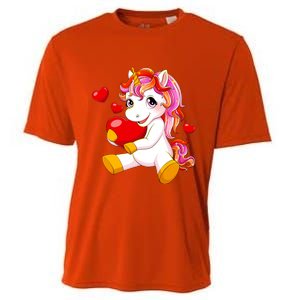 Unicorn Heart Valentines Day Cute Gift Cooling Performance Crew T-Shirt