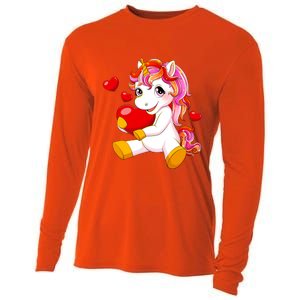 Unicorn Heart Valentines Day Cute Gift Cooling Performance Long Sleeve Crew