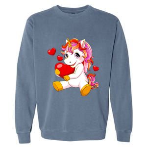 Unicorn Heart Valentines Day Cute Gift Garment-Dyed Sweatshirt