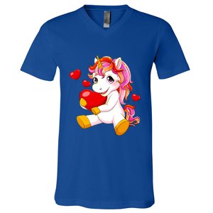 Unicorn Heart Valentines Day Cute Gift V-Neck T-Shirt