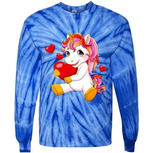 Unicorn Heart Valentines Day Cute Gift Tie-Dye Long Sleeve Shirt