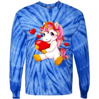 Unicorn Heart Valentines Day Cute Gift Tie-Dye Long Sleeve Shirt