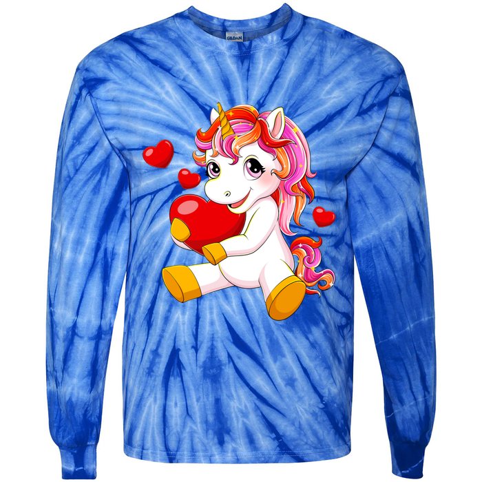 Unicorn Heart Valentines Day Cute Gift Tie-Dye Long Sleeve Shirt