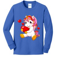 Unicorn Heart Valentines Day Cute Gift Kids Long Sleeve Shirt