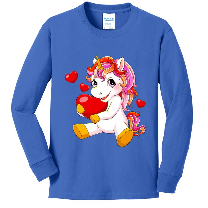 Unicorn Heart Valentines Day Cute Gift Kids Long Sleeve Shirt