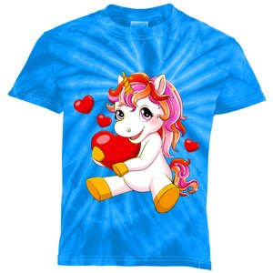 Unicorn Heart Valentines Day Cute Gift Kids Tie-Dye T-Shirt