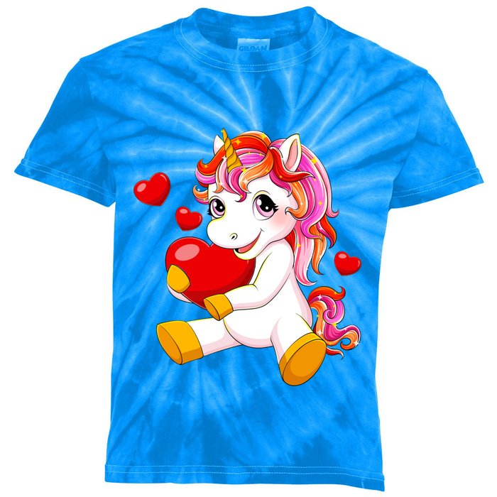 Unicorn Heart Valentines Day Cute Gift Kids Tie-Dye T-Shirt