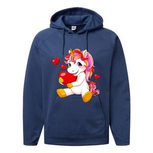 Unicorn Heart Valentines Day Cute Gift Performance Fleece Hoodie