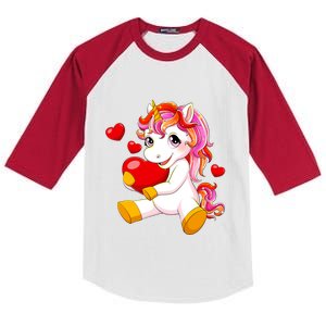 Unicorn Heart Valentines Day Cute Gift Kids Colorblock Raglan Jersey