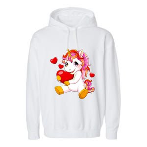 Unicorn Heart Valentines Day Cute Gift Garment-Dyed Fleece Hoodie