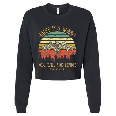 Under His Wings You Will Find Refuge Christian Bald Eagle Cropped Pullover Crew