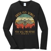 Under His Wings You Will Find Refuge Christian Bald Eagle Ladies Long Sleeve Shirt