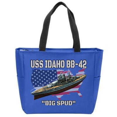 Uss Idaho Bbgift42 Battleship Veterans Day Warship Front And Back Gift Zip Tote Bag