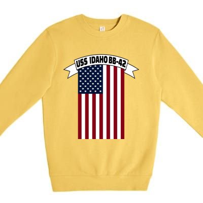 Uss Idaho Bbmeaningful Gift42 Battleship Ww2 Warship Veteran Father's Day Gift Premium Crewneck Sweatshirt