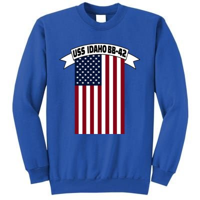 Uss Idaho Bbmeaningful Gift42 Battleship Ww2 Warship Veteran Father's Day Gift Tall Sweatshirt