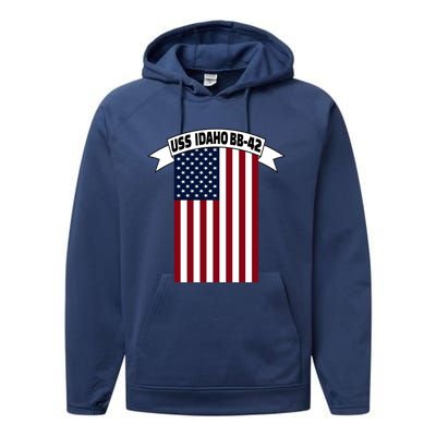 Uss Idaho Bbmeaningful Gift42 Battleship Ww2 Warship Veteran Father's Day Gift Performance Fleece Hoodie