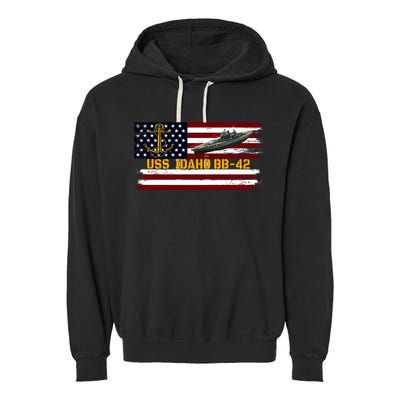 Uss Idaho Bbgift42 Ww2 Battleship Warship Veterans Day Father's Cool Gift Garment-Dyed Fleece Hoodie