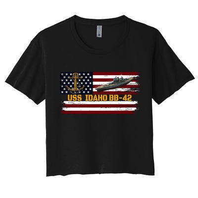 Uss Idaho Bbgift42 Ww2 Battleship Warship Veterans Day Father's Cool Gift Women's Crop Top Tee