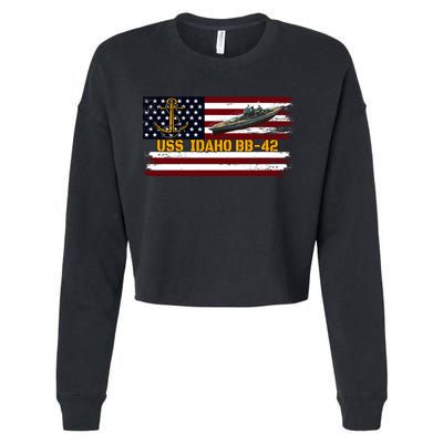 Uss Idaho Bbgift42 Ww2 Battleship Warship Veterans Day Father's Cool Gift Cropped Pullover Crew