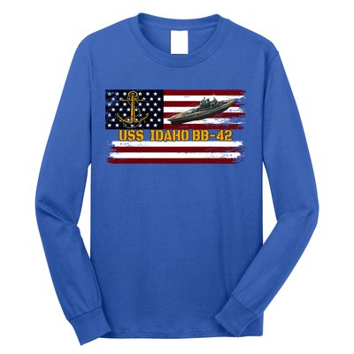 Uss Idaho Bbgift42 Ww2 Battleship Warship Veterans Day Father's Cool Gift Long Sleeve Shirt
