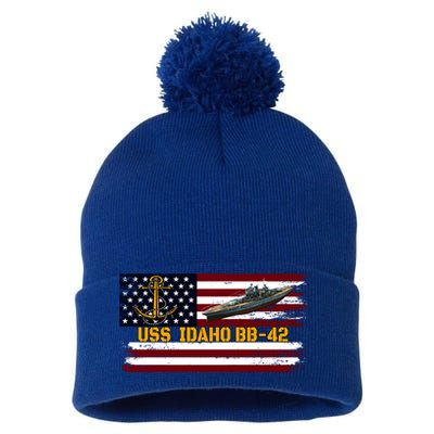 Uss Idaho Bbgift42 Ww2 Battleship Warship Veterans Day Father's Cool Gift Pom Pom 12in Knit Beanie