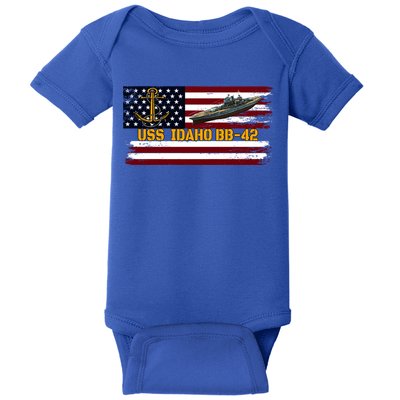 Uss Idaho Bbgift42 Ww2 Battleship Warship Veterans Day Father's Cool Gift Baby Bodysuit