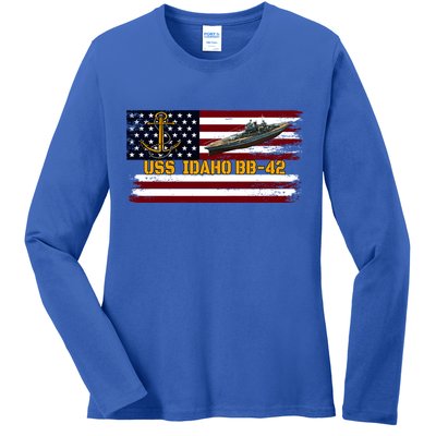 Uss Idaho Bbgift42 Ww2 Battleship Warship Veterans Day Father's Cool Gift Ladies Long Sleeve Shirt
