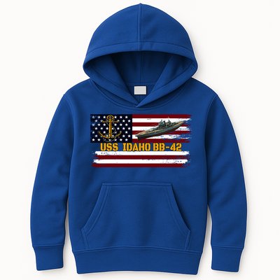 Uss Idaho Bbgift42 Ww2 Battleship Warship Veterans Day Father's Cool Gift Kids Hoodie