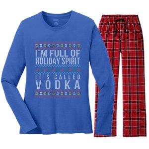 Ugly Ing Christmas Design Funny Vodka Holiday Party Gift Women's Long Sleeve Flannel Pajama Set 