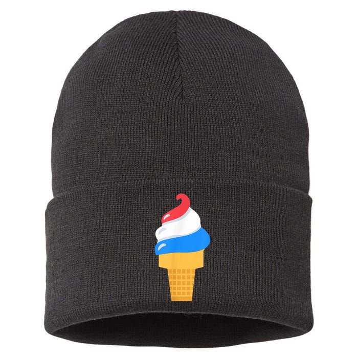 USA Ice Cream Cone Cute For 4th Of July Sustainable Knit Beanie