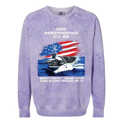 Uss Independence Cv 62 Aircraft Carrier Veteran Usa Flag Colorblast Crewneck Sweatshirt