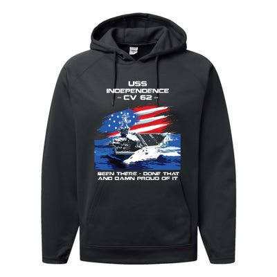 Uss Independence Cv 62 Aircraft Carrier Veteran Usa Flag Performance Fleece Hoodie