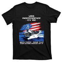 Uss Independence Cv 62 Aircraft Carrier Veteran Usa Flag T-Shirt