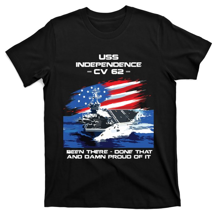 Uss Independence Cv 62 Aircraft Carrier Veteran Usa Flag T-Shirt