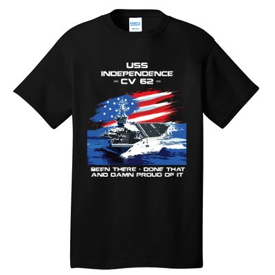 Uss Independence Cv 62 Aircraft Carrier Veteran Usa Flag Tall T-Shirt