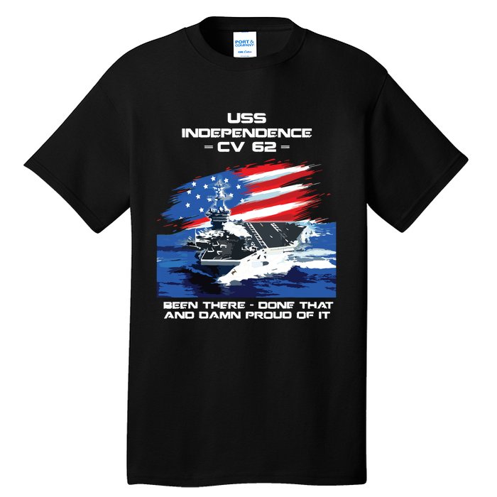 Uss Independence Cv 62 Aircraft Carrier Veteran Usa Flag Tall T-Shirt