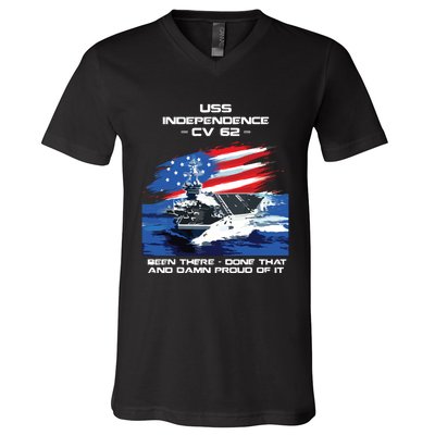 Uss Independence Cv 62 Aircraft Carrier Veteran Usa Flag V-Neck T-Shirt