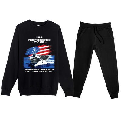 Uss Independence Cv 62 Aircraft Carrier Veteran Usa Flag Premium Crewneck Sweatsuit Set