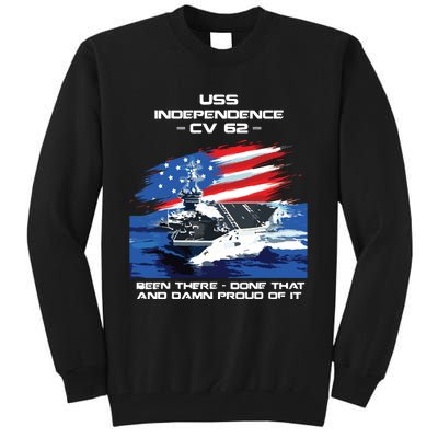 Uss Independence Cv 62 Aircraft Carrier Veteran Usa Flag Tall Sweatshirt