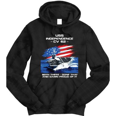 Uss Independence Cv 62 Aircraft Carrier Veteran Usa Flag Tie Dye Hoodie