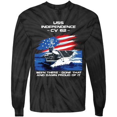 Uss Independence Cv 62 Aircraft Carrier Veteran Usa Flag Tie-Dye Long Sleeve Shirt