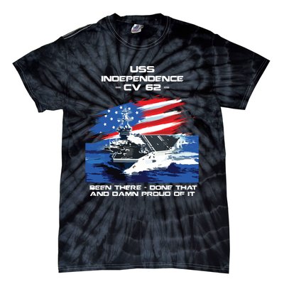 Uss Independence Cv 62 Aircraft Carrier Veteran Usa Flag Tie-Dye T-Shirt